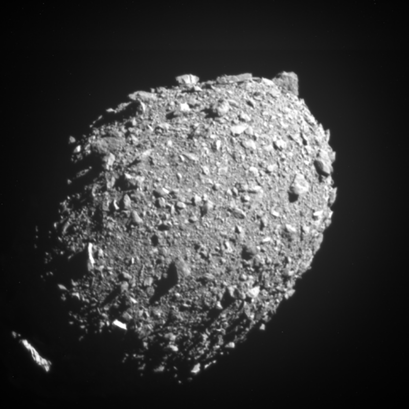 Imagen del asteroide Dimorfo pocos segundos antes del impacto. Crédito: NASA/Johns Hopkins APL.