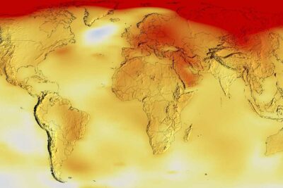 The image shows global surface temperature anomalies for 2021. Higher than normal temperatures, shown in red, can be seen in regions such as the Arctic. Lower than normal temperatures are shown in blue. Credits: NASA