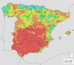 Mapa de España y sus zonas de riesgo de incendios en julio de 2023 / AEMET