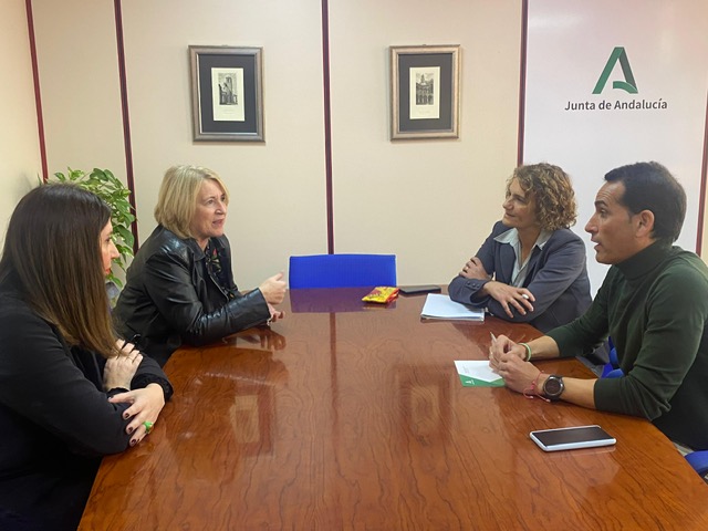La directora de la Fundación Descubre, Teresa Cruz, durante su encuentro con el delegado Territorial de Desarrollo Educativo y Formación Profesional y de Universidad, Investigación e Innovación en Jaén, Francisco José Solano.