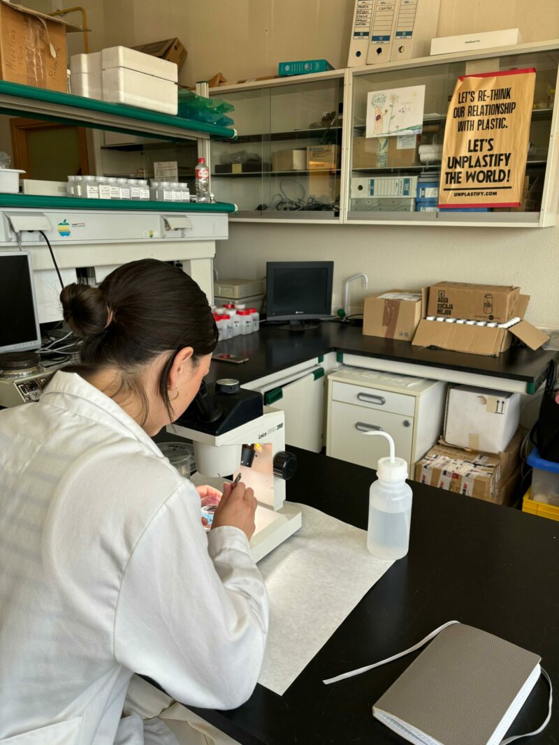 La investigadora analizando muestras en el laboratorio.